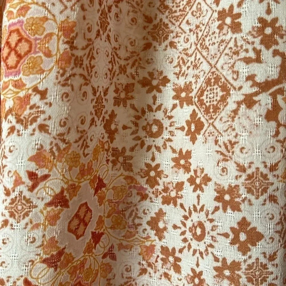 Forever 21 Orange Rust Brown Artsy 3/4 Sleeve Ruffle Drawstring Blouse - Size M - Picture 5 of 6